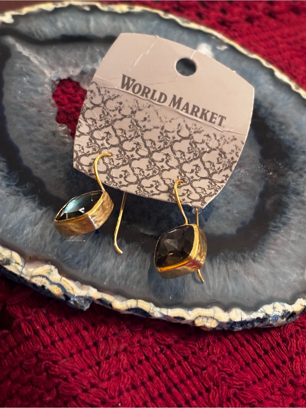Cost Plus World Market Gold-Tone Earrings with Black Stones